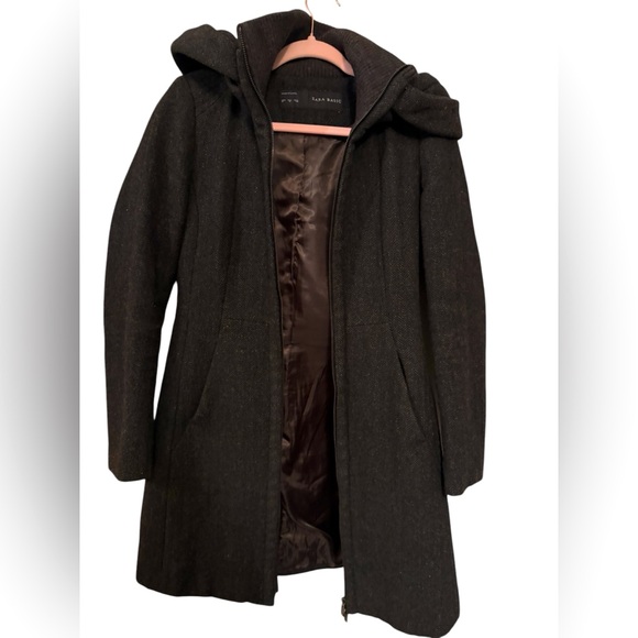 Zara Jackets & Blazers - Zara basics long hooded tweed coat charcoal size M classy preppy classic winter